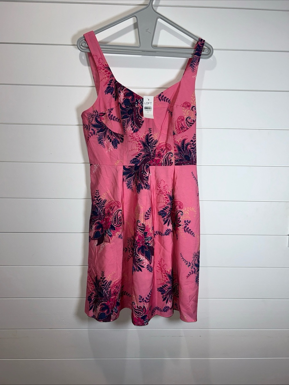 LOFT Pink Dress with Navy Floral Print